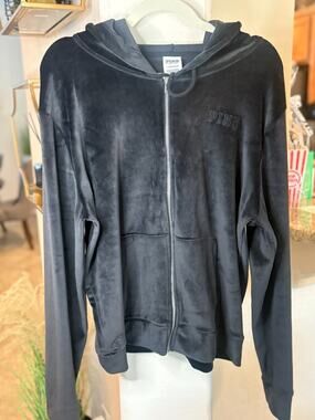 Victoria's Secret PINK Velour Full-Zip Jacket Black Size XL 10-14